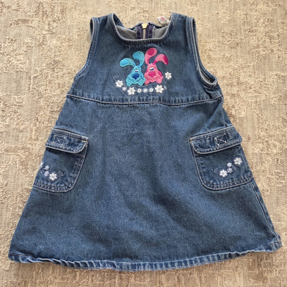 Vintage Blues Clues Denim Dress with Embroidered Flowers